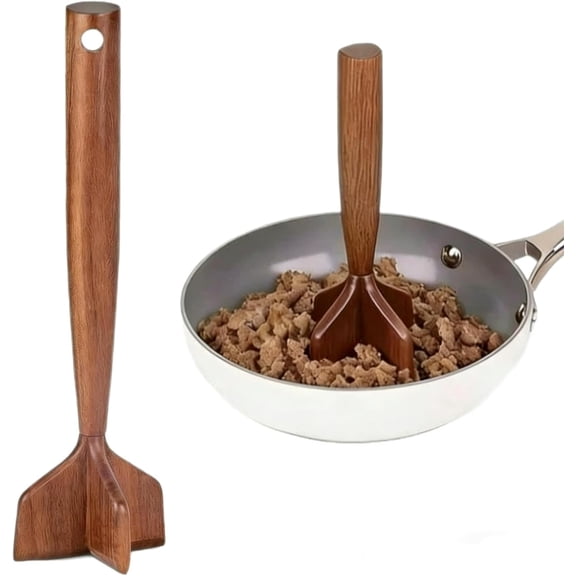 Teak Wooden Meat Masher,Ground Meat Chopper,Hamburger Masher,Potato and Bean Masher,Chicken and Beef Shredder Kitchen Utensil,Multi-Use Wood Meat Separator and Durable Kitchen Tool.