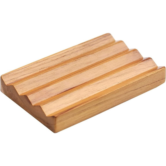 Teak soap Dish for Shower by HTB, Wood Decorative Bath soap Holder Heightened Base Design to Keep Soap Dry in Kitchen, Bathroom, Sink, Bathtub, Cute Wooden soap Saver for Hand Face Shampoo bar (1pcs)