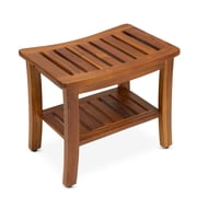 TeakCraft Teak Shower Bench with Shelf 21 Inch, Fully Assembled Teak Wood Shower Stool & Spa, Shower Bench for Elderly, Indoor and Outdoor Use, The Hermod