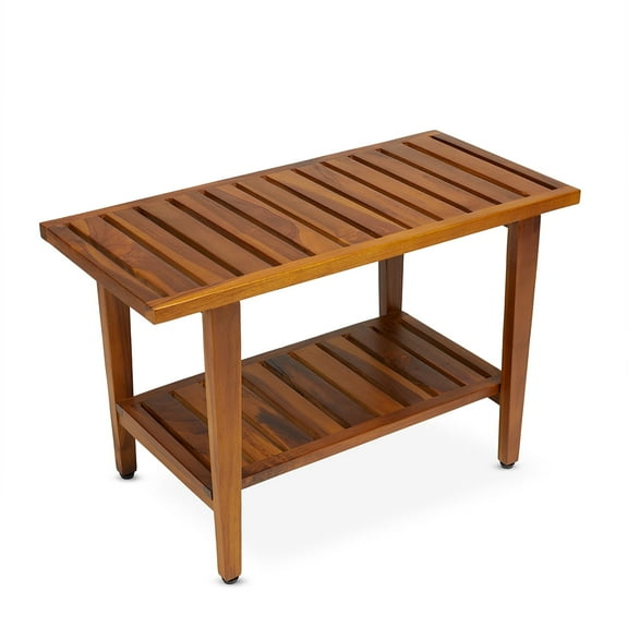 TeakCraft Teak Shower Bench with Shelf 30 inch Wood Spa & Shower Stool - Fully Assembled, The Liv