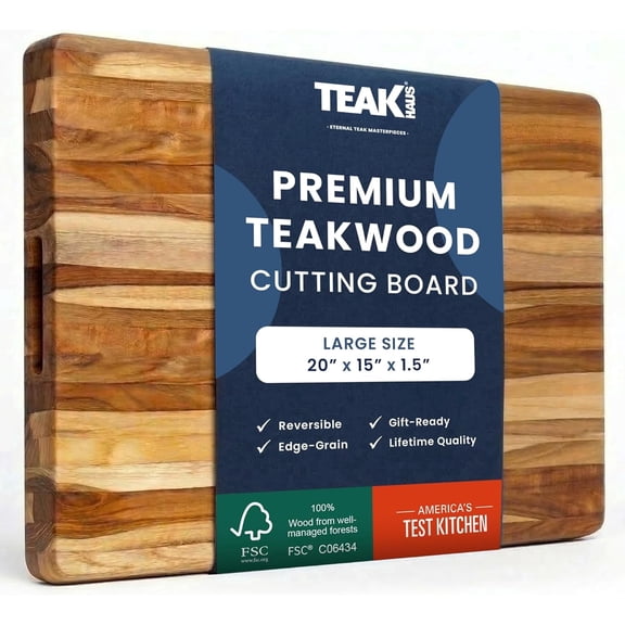 Teakhaus Cutting Board - Large (L) Teak Wood Cutting Board 20”L x 15”W x 1.5” Thick - Sustainably Harvested and FSC Certified - Knife Friendly with Natural Oil Finish