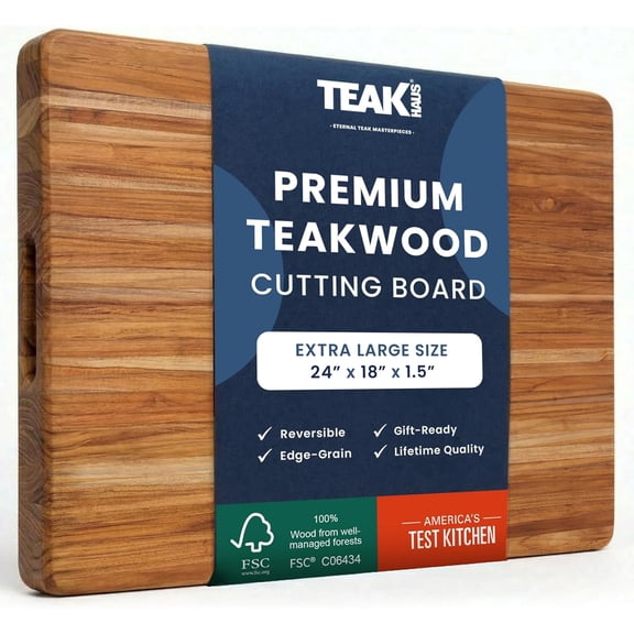 Teakhaus Cutting Board - Extra Large (XL) Teak Wood Cutting Board 24”L x 18”W x 1.5” Thick - Sustainably Harvested and FSC Certified - Knife Friendly with Natural Oil Finish
