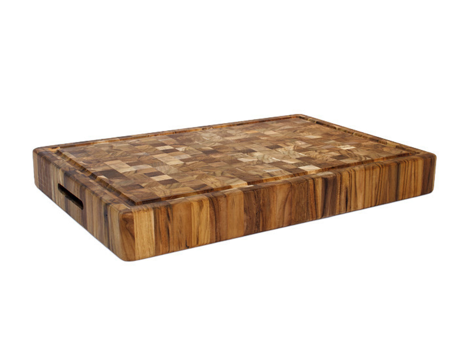 Butcher Block Cutting Board - Extra Thick Cutting Board with Plate Cut Out and Grip Handles - Teak End Grain Wood - Knife Friendly - FSC Certified