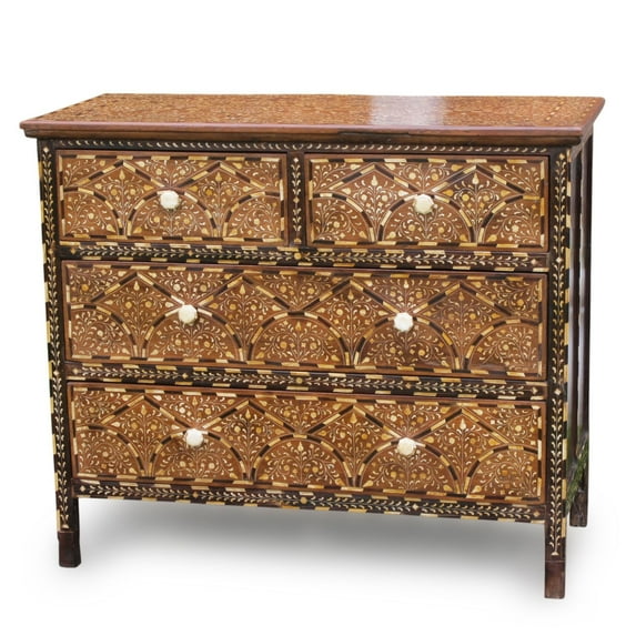 Teakwood Bone Inlaid Chest of Drawers, Bone inlay commode, Bone inlay storage chest