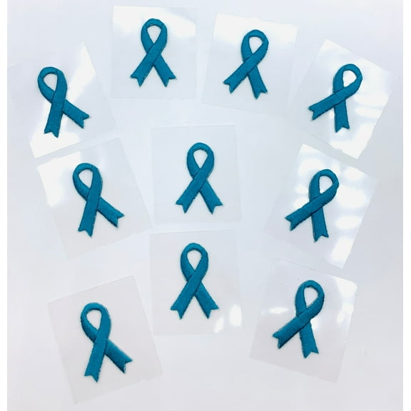 Teal 1-1/8" X 3/4" Self Adhesive Awareness Bow Embroidered Applique - 10 Pieces
