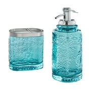 Teal 2 Piece Embossed Glass Bath Accessory Set, The Pioneer Woman Amelia