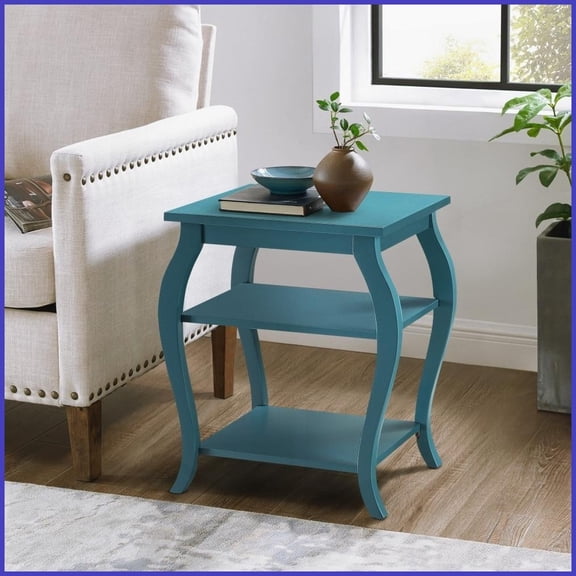 Teal 2-Shelf Coffee Table for Living Room - Elegant Cabriole Legs & Ample Storage