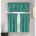 thumbnail image 1 of Teal 3 Pc Kitchen Window Curtain Set: Faux Silk, Metallic Raised Pin Dots Fish Scale Design, 1 of 2