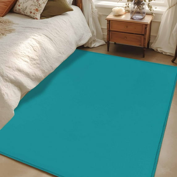 Teal 3x5 Area Rugs, Farmhouse Solid Turquoise Color Modern Art Non-Skid Rubber Backing Large Rectangle Rugs - Living Room Bedroom Home Office, Indoor Floor Mat Carpets Washable Rug