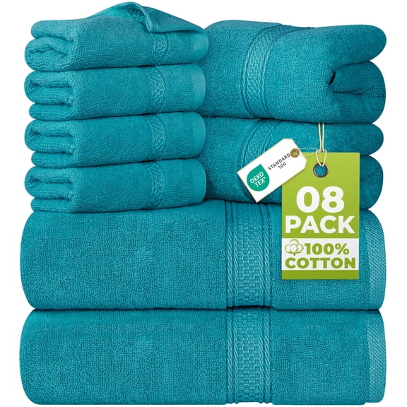 Teal 8 Pieces Towel Set Ring Spun Cotton Bathroom Spa Towels