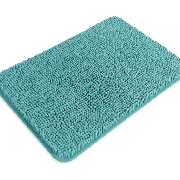 Teal Absorbent Washable Non-Slip Chenille Bath Rug 17 x 24 Inches