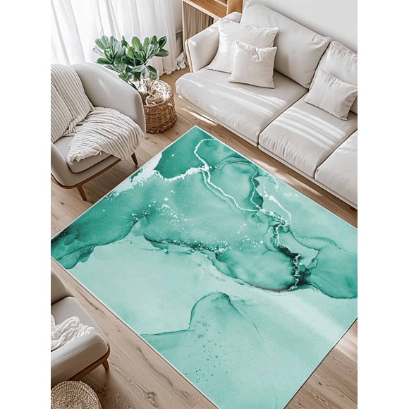 Teal Abstract Area Rug for Bedroom 4x6 Ft Silver Marble Ripples Clouds Luxury Fluid Art Super Soft fuzzy Throw Rug Non-Slip Fluffy Plush Indoor Floor Carpet for Living Room Nursery Home Decor