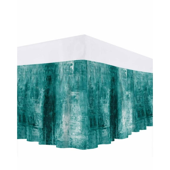 Teal Abstract Bed Skirt California King Size 18&nbsp;Inch Drop, Vintage Graffiti Mottled Texture Wrap Around Dust Ruffle Bedskirts, Wrinkle & Fade Resistant Easy Fit Bedskirt with Adjustable Elastic