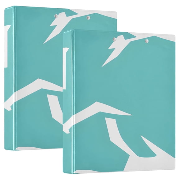 Teal Abstract Design 12.4x10.6in PVC Round Ring Binders, 2-Pack, D-Ring 3-Hole, Metal Clip