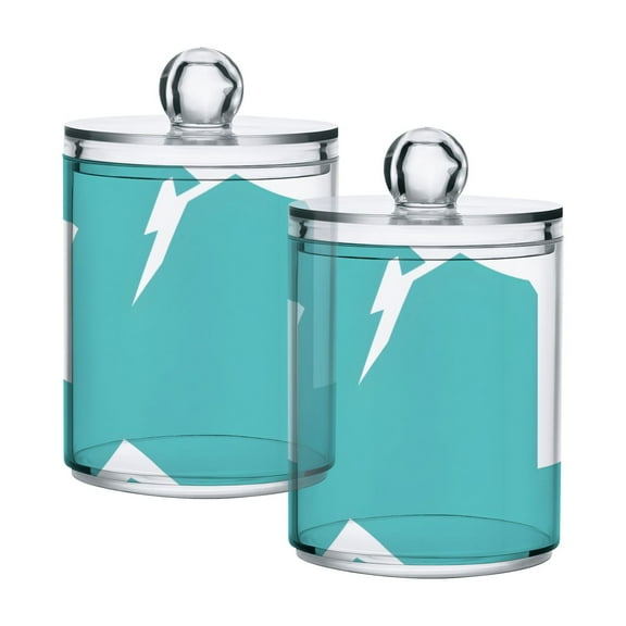 Teal Abstract Design Cotton Swabs Cans Translucent Plastic Canisters Dustproof Lid for Bathroom Storage