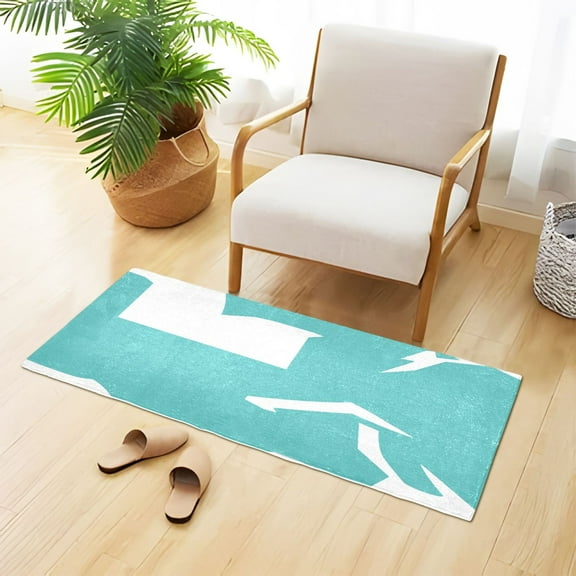 Teal Abstract Design Plush Absorbent Bath Mat Non Slip TPR Backing 39"x20" Soft Durable