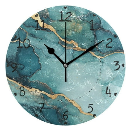 Teal Abstract Design Round Wall Clock Silent Battery Operated Home Decor for Living Room Bedroom