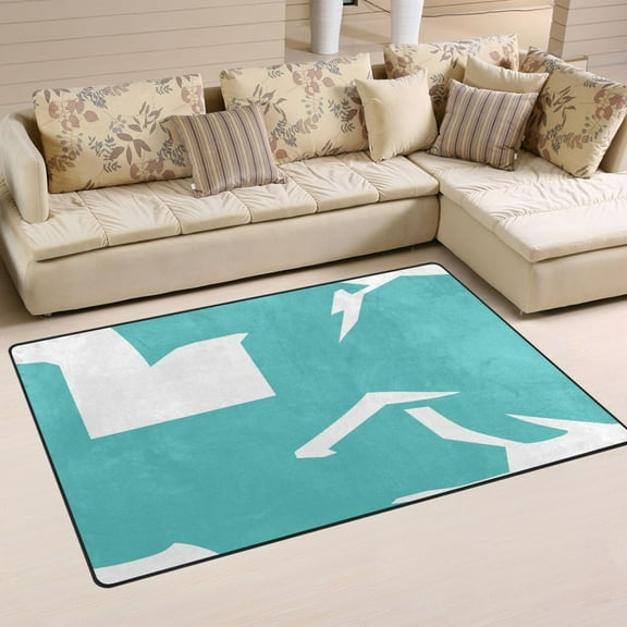 Teal Abstract Design Soft Polyester Area Rug 31''x20'', Non Slip, Memory Foam, Water Absorbent