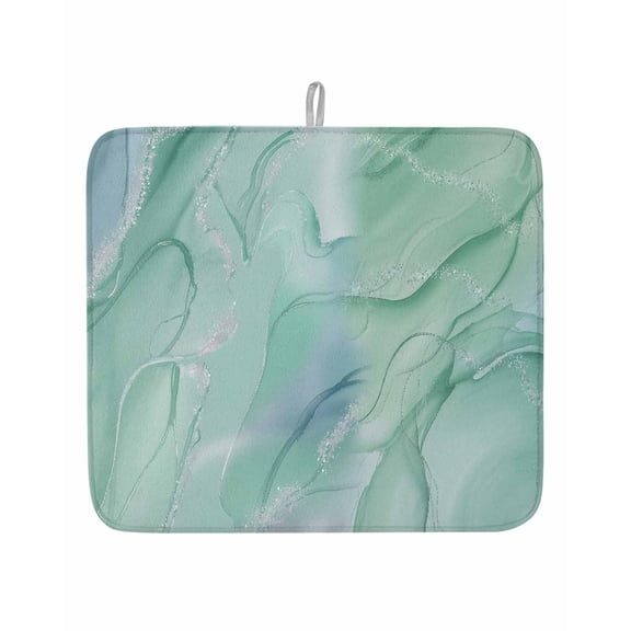 Teal Abstract Marble Texture Dish Drying Mats for Kitchen Counter,Absorbent Microfiber Dish Drainer Rack Mat Nature Stone Agate Drying Pad for Sinks,Utensils,Countertops,16x18in