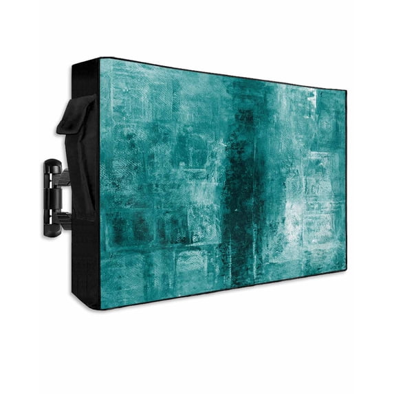 Teal Abstract Outdoor TV Cover 48 to 50 inch Vintage Graffiti Mottled Texture Waterproof Dustproof TV Covers for Outside with Zipper Remote Control Pocket Flat Screen Protectors