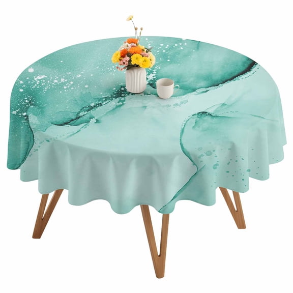 Teal Abstract Round Tablecloth 60 inches Silver Marble Ripples Clouds Luxury Fluid Art Waterproof Oil-Proof Table Cloth Round Table Cover for Holiday Party Picnic Dinner Decor Indoor and Outdoor Use