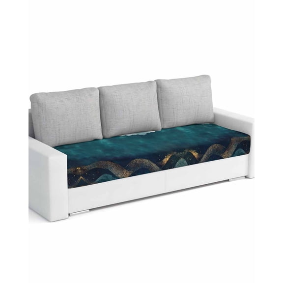 Teal Abstract Sofa Couch Cushion Covers Washable, Removable Stretchable Sectional Couch Covers, Watercolor Cloud Scenery Waves Art Slipcovers for L & T Shape Sofa Furniture Protector L Size 1 pc