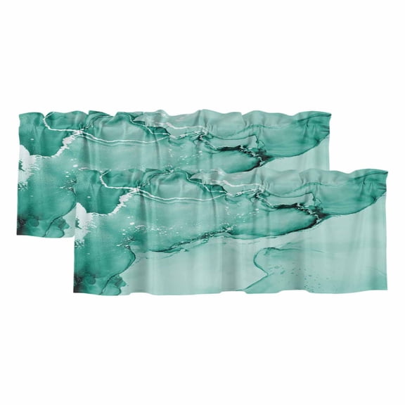 Teal Abstract Valances for Windows 2 Panels Silver Marble Ripples Clouds Luxury Fluid Art Rod Pocket Kitchen Curtain Valance Small Window Treatment for Living Room Bathroom Bedroom 42x18 Inch