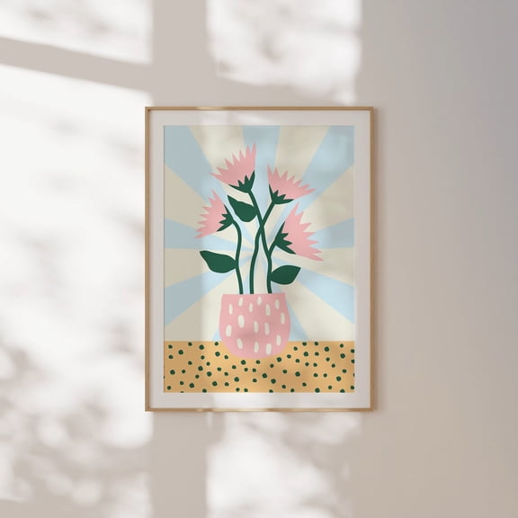 Teal Abstract Vase Retro Wall Art Colorful Decor, Unframed Paper Print Size 8x12