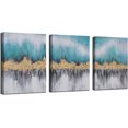 thumbnail image 1 of Teal Abstract Wall Art Mountain Canvas Nature Scenery Painting, Blue Landscape Turquoise Pictures Artwork Framed for Living Room Bedroom Bathroom Home Office Wall Decor, 12"x16"x3 Panels, 1 of 6