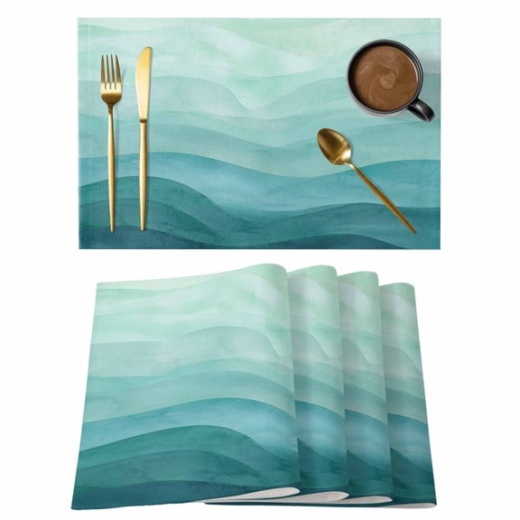 Teal Abstract Waves Cotton Linen Placemats Set of 1, Sea Ocean Ripples Coastal Washable Table Place Mats Heat Insulating Placemat for Dining Room Kitchen Daily Use 13 x 19 Inch