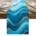 thumbnail image 1 of Teal Abstract Waves Table Runner - 120 Inch Long, Kitchen Dining Table Runner Dresser Scarves, Water Ripple Stripes Modern Farmhouse Decor for Coffee Tables Wedding Party Banquet, 1 of 8