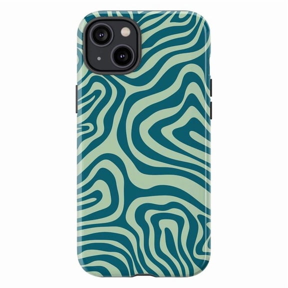 Teal Abstract Wavy Line iPhone Case – Retro Psychedelic Pattern Phone Cover, Modern Minimalist Vibe Compatible with iPhone 16 15 14 13 12 11 Pro Max
