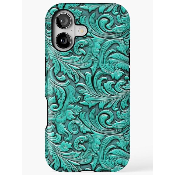 Teal Acanthus Leaf and Baroque Scroll Tough Case for Apple iPhone, Polycarbonate Shell with TPU Liner