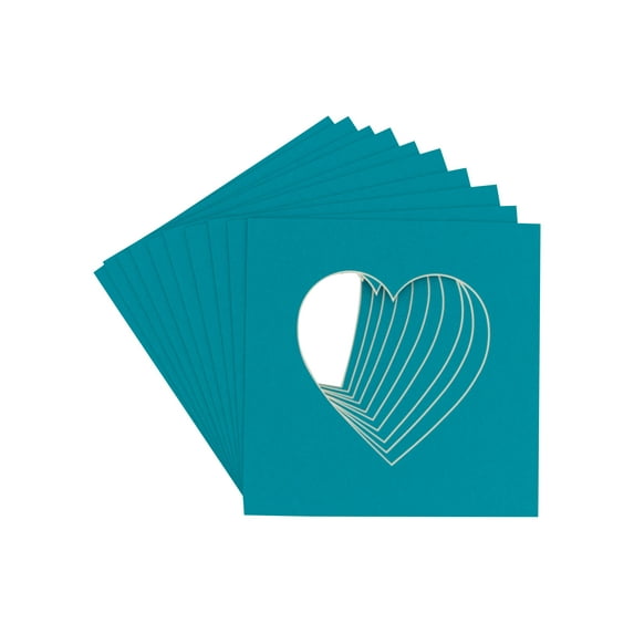 Teal Acid Free 7x7 Heart Picture Frame Mat with White Core Bevel Cut for 4x5 Pictures - Fits 7x7