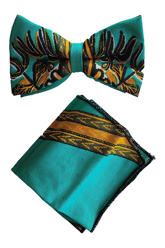 Teal African Dashiki Print Bow tie with Pocket Square