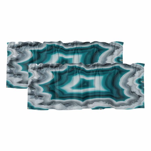 Teal Agate 2 Panels Kitchen Valance, Abstract Teal White Maze-Like Cut Agate Crystal Geode Curtains Valances for Small Windows Rod Pocket Window Treatments for Living Room Bedroom 60" W x 18" L