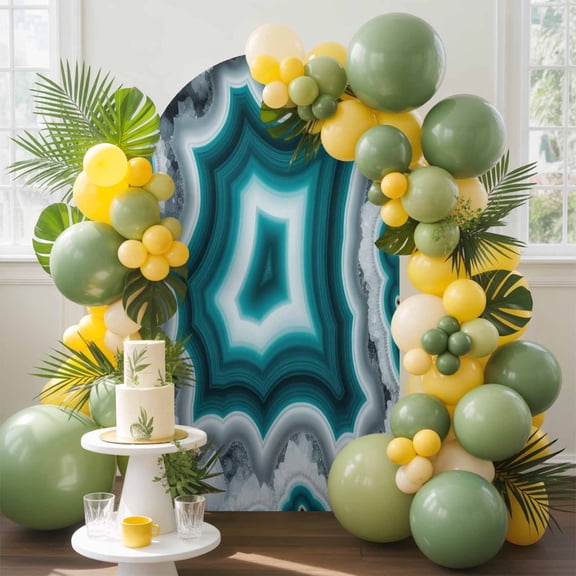 Teal Agate Arch Backdrop Cover, 5FT, Abstract Teal White Maze-Like Cut Agate Crystal Geode Spandex Arch Covers Double-Sided Backdrop for Wedding Birthday Party Photo Background Decoration