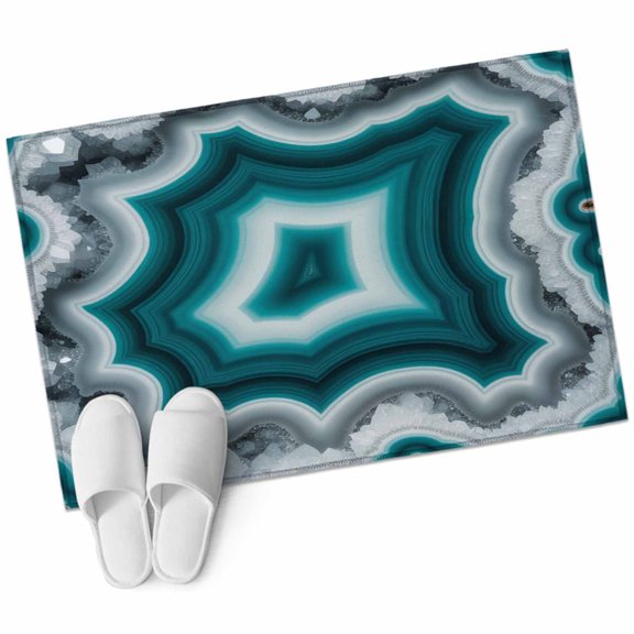 Teal Agate Area Rug, Abstract Teal White Maze-Like Cut Agate Crystal Geode Rectangular Non-Slip Absorbent Washable Area Rug Felt Rubber Backing Indoor Carpet for Bedroom Living Room 2x3ft