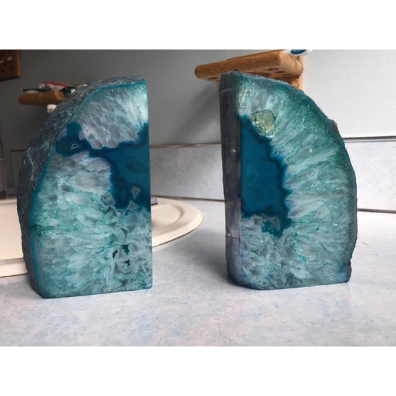 Teal Agate Bookends, Large Decorative Crystal Stone Ends 4-6 LBS for Heavy Books, Perfect for Study Room and Office Bookshelf Decor