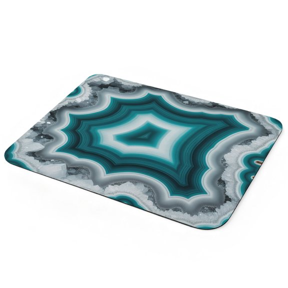 Teal Agate Dish Drying Mat for Kitchen Counter, Abstract Teal White Maze-Like Cut Agate Crystal Geode Super Absorbent Draining Mat Rubber Backing Dish Rack Pad for Dishes, Coffee Bar, Sinks, 16"x24"