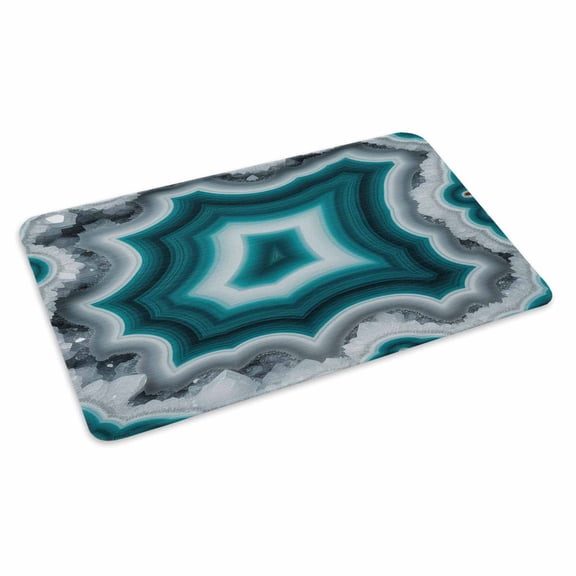 Teal Agate Doormat Abstract Teal White Maze-Like Cut Agate Crystal Geode Non Slip Low Profile Rubber Door Mat Washable Absorbent Indoor Front Door Mat Entryway Rug Entrance Carpet 18x30 Inch