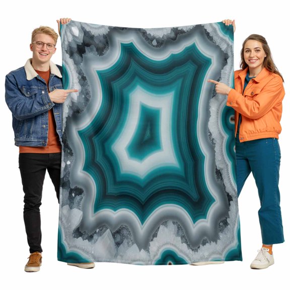 Teal Agate Flannel Blanket for Bed,Travel and Camping, Abstract Teal White Maze-Like Cut Agate Crystal Geode Super Soft Cozy Blanket for All Seasons 60"x80"
