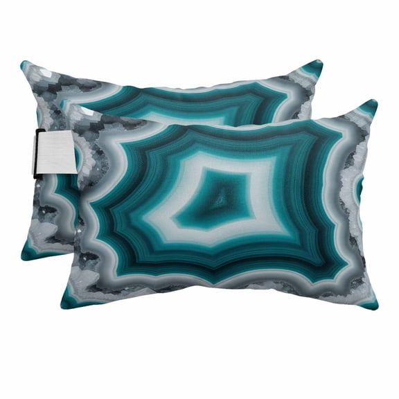 Teal Agate Outdoor Chaise Lounge Pillows Abstract Teal White Maze-Like Cut Agate Crystal Geode Lumbar Pillows with Insert Adjustable Elastic Strap Headrest Pillow for Recliner 2 Pack 12x20 Inch