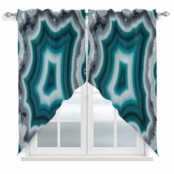 Teal Agate Swag Valances for Windows 2 Pack Abstract Teal White Maze-Like Cut Agate Crystal Geode Swag Kitchen Curtains 63 Inches Long Rod Pocket Short Window Treatment for Kitchen Bathroom 36"x63"