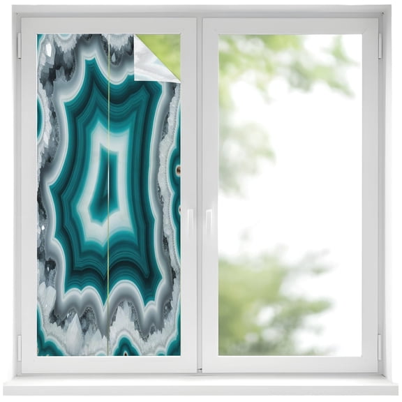 Teal Agate Window Privacy Film 19.6x39.3in Abstract Teal White Maze-Like Cut Agate Crystal Geode Decorative Window Film with Static Cling, UV Filtering Window Cling Privacy Film for Glass Doors