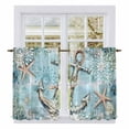 thumbnail image 1 of Teal Anchor Coastal Kitchen Curtains, Nautical Summer Beach Starfish Botanical Light Filtering Window Curtain Panels, 2Pcs Rod Pocket Window Treatments Set for Cabin Bathroom Bedroom 52x45 Inches, 1 of 9