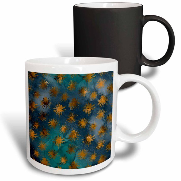 3drose, Teal and Image of Copper Image of Watercolor Flower Splash Pattern, 11oz Magic Transforming Mug