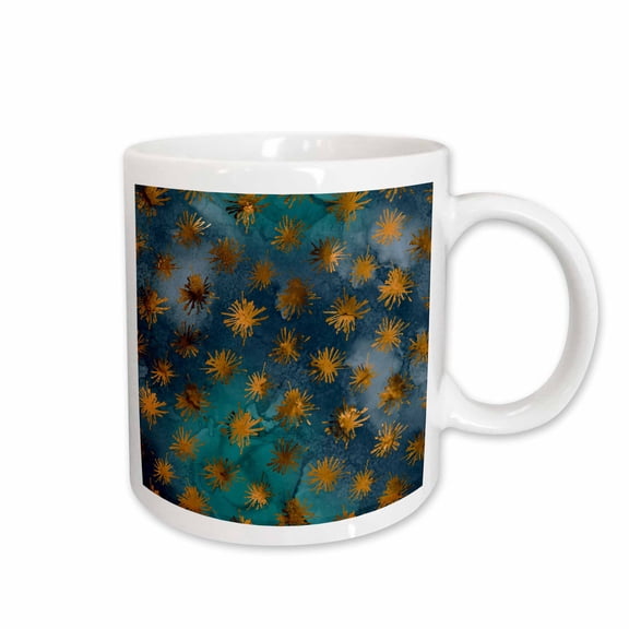 3drose, Teal and Image of Copper Image of Watercolor Flower Splash Pattern, 15oz Mug