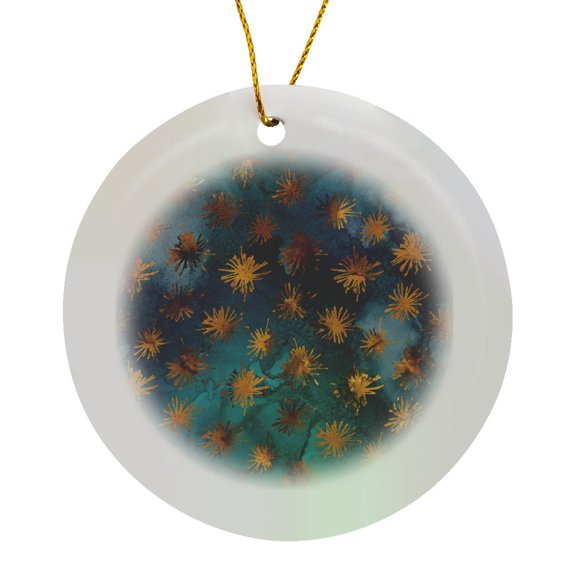 3drose, Teal and Image of Copper Image of Watercolor Flower Splash Pattern, Circle Porcelain Ornament