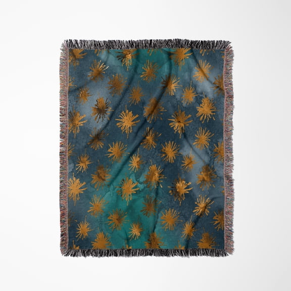 Teal And Image Of Copper Image Of Watercolor Flower Splash Pattern, Woven Blanket